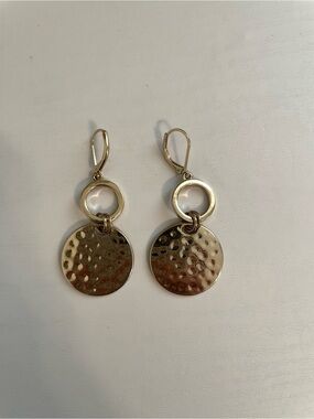 Medium gold hammered disk drop earrings